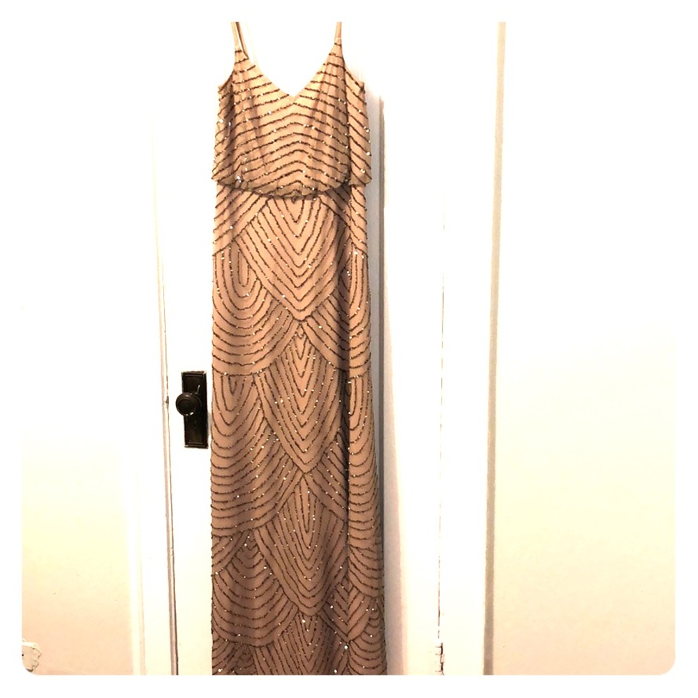 Adrianna Papell Art Deco Blouson Beaded Gown